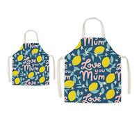 Padres Eyand y delantal para cocinar Niño - Super lindo patrón de algodón y de cocina Delantal de la mamá de los niños, Cocinar Pintura delant (Limón)