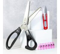 PADUNE® Tijeras ondas 7mm. + Cortahilos + pinzas costura para tela | Tijeras Dentadas Costura de Acero Inoxidable para tela y manualidades. (Ondas 7mm)