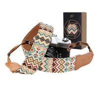 Padwa Lifestyle Correa de cámara - Correas de cuero vacuno de 5.1 cm para fotógrafos, bordado jacquard vintage, de algodón, correas ajustables para el cuello para cámaras, binoculares (estilo étnico