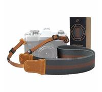 Padwa Lifestyle Correa para cámara a rayas - Ancho de 1.5" con diseño de caballo loco y cuero de vaca, Correa ajustable para el hombro y el cuello de algodón puro tejida para cámaras, regalo para