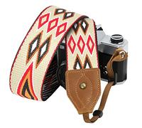 Padwa Lifestyle Correa para cámara - Correa de 5 cm de ancho con diseño de caballo loco y cuero de vaca, 100% algodón tejido ajustable para el hombro y el cuello para cámaras DSLR, gran regalo para