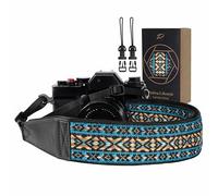 Padwa Lifestyle Correa para cámara - Correas de cuero de 2" de grano completo para fotógrafos, tela de algodón bordada vintage con acolchado de ante suave, correa de liberación rápida que se ajusta a