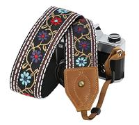 Padwa Lifestyle Correa para cámara de cabeza de vacuno clásica de 5 cm de ancho, diseño de caballo loco, bordado floral, vintage, correas para fotógrafos, correa ajustable para el cuello para cámaras