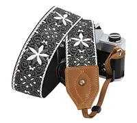 Padwa Lifestyle Correa para cámara de cabeza de vacuno clásica de 5 cm de ancho, diseño de caballo loco, bordado floral, vintage, correas para fotógrafos, correa ajustable para el cuello para cámaras