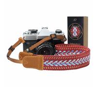 Padwa Lifestyle Speed Red - Correa de cámara de 1.5 pulgadas, suave tejido de cuerda de algodón suave, correa de piel de vaca para fotógrafos y todas las cámaras, bonita correa tejida vintage