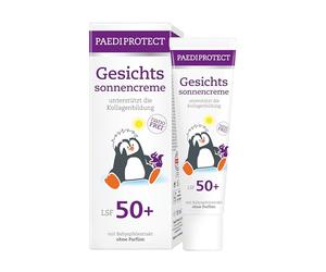 PAEDIPROTECT Crema solar facial SPF 50+ 30 ml, protector solar facial 50, apoya la formación de colágeno, protección solar sin perfume, sin microplástico, suaviza las irritaciones de la piel, vegana