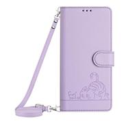 Paekear Funda para Realme C63 / Realme C61 con Cuerda Cover, Carcasa Cuero Premium PU Suave Case con Correa Colgante Ajustable Collar Correa de Cuello Cadena Cordón Ranuras, Morado