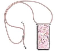 Paekear Funda Transparente con Cordón para Realme P3 Lite - Carcasa con Cuerda y Esquinas Reforzadas con Correa - Elegante Case Cover con Collar de Cordón Cruzado, Oro Rosa