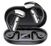 Paekole Auriculares Inalámbricos Bluetooth 5.3 Open Ear, 80H Cascos Deportivos 2026 con Pantalla LED, Gancho Flexible No Intraural, IPX7 Impermeable, Cancelación de Ruido ENC (Negro)