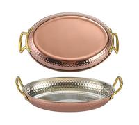 Paella Ovalada De Acero Inoxidable 304, Hecha A Mano, Antiadherente, con Doble Asa, Ideal para Hogares Y Restaurantes, Color Oro Rosa, 16 Cm Y 24 Cm.