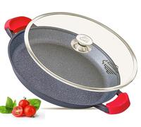 Paellera con Tapa - 32/36cm - Esencial de Cocina para Saltear, Asar a la Parrilla - Recubrimiento Antiadherente Derivado de la Piedra, Base de Acero Inoxidable, Apto para Horno (Negro, 32 CM)