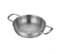 Paellera de acero inoxidable con doble asa, sartén de fondo plano para estufa y horno, cacerola pulida con espejo para sopa y guiso, utensilios de cocina plateados de 20 cm (plateado 24 cm)