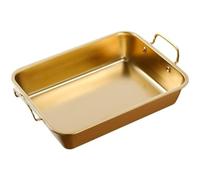 Paellera rectangular de acero inoxidable, sartén profunda para mariscos con doble asa, antiadherente, sartén para servir, sartenes sin revestimiento para utensilios de cocina en el hogar, color dorado