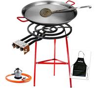 Paellero 60cm a Gas + Kit Bricolemar (Soporte Reforzado + Espumadera + Paellera 70 cm + Regulador de Butano y Manguera Homologada Kabra - Delantal Gratis)