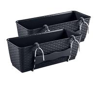 PAFEN 2 jardineras para balcón con soportes, 492 x 172 x 174 mm, maceta con almacenamiento de agua en aspecto de ratán, color antracita