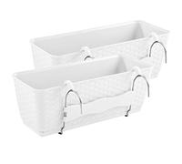PAFEN 2 jardineras para balcón con soportes, 492 x 172 x 174 mm, maceta con almacenamiento de agua en imitación de ratán, color blanco