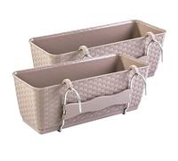 PAFEN 2 jardineras para balcón con soportes - 492 x 172 x 174 mm - Maceta con almacenamiento de agua en imitación de ratán, jardineras, color moca