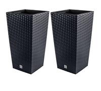 PAFEN 2 macetas de ratán de 7 l - 17 x 17 x 32,5 cm - Macetero alto con inserto macetero de plástico, antracita