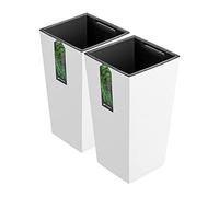 PAFEN 2 maceteros altos - 260 x 260 x 505 mm - Macetas con inserción, maceta de plástico mate, color blanco