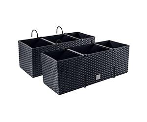 PAFEN 2 maceteros con aspecto de ratán, con soportes, para balcón, color antracita