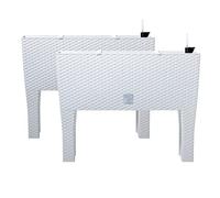 PAFEN 2 maceteros con patas - 595 x 240 x 460 mm - Macetas con aspecto de ratán, indicador de nivel de agua, color blanco