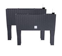 PAFEN 2 maceteros con patas - 595 x 240 x 460 mm - Macetas con aspecto de ratán, indicador de nivel de agua, jardineras, color antracita