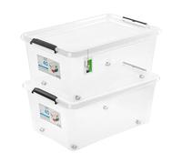 PAFEN 2x caja de almacenaje con ruedas, 40l - 58x39x25cm - SET contenedores de almacenaje cajas transparentes cajas apilables de almacenaje con clips de cierre contenedores de plástico