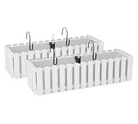 PAFEN 2X Macetero para Flores con Soportes - 58 x 18 x 16,2 cm - Sistema De Riego para Macetas Balcón Jardineras para Macetas, Blanco