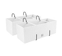 PAFEN 2X Maceteros Jardineras Aspecto Ratán con Soportes Macetas Jardineras de Balcón Maceteros, Blanco