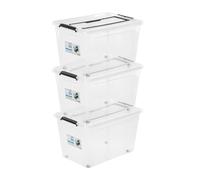 PAFEN 3x caja de almacenaje 60l con ruedas y asa - 39x35x58cm - Cajas transparentes Almacenaje Cajas apilables con clips de cierre Contenedores de plástico