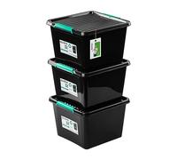PAFEN 3x caja de almacenaje con tapa Eko-Linie 32l - 39,5x39,5x26cm - Cajas Almacenaje Cajas apilables con clips de cierre Contenedores de plástico Cajas para ropa Organizador | Negro