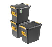 PAFEN 3x Caja de almacenaje robusta 25l con tapa - 39x29x35cm - Contenedor para tareas especiales Contenedores de almacenaje Cajas de almacenaje Cajas apilables con clips de cierre