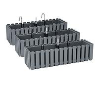 PAFEN 3X Macetero para Flores con Soportes - 58 x 18 x 16,2 cm - Sistema De Riego para Macetas Balcón Jardineras para Macetas, Gris