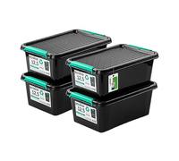 PAFEN 4x caja de almacenaje con tapa Eko-Linie 12,5l - 40x30x16,5cm - Cajas Almacenaje Cajas apilables con clips de cierre Contenedores de plástico Cajas para ropa Organizador | Negro