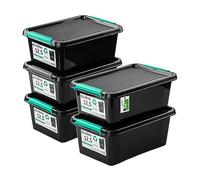 PAFEN 5x caja de almacenaje con tapa Eko-Linie 12,5l - 40x30x16,5cm - Cajas Almacenaje Cajas apilables con clips de cierre Contenedores de plástico Cajas para ropa Organizador | Negro