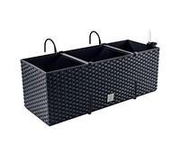 PAFEN Macetero con aspecto de ratán, con soportes, 4 colores, indicador de nivel de agua, jardinera, jardinera, color antracita