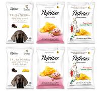 Pafritas® Patatas Fritas Gourmet Premium | Pack 6x140g Bolsas Patatas Artesanas con Aceite de Oliva Virgen | 2 Trufa + 2 Ajo + 2 Pimentón | Snack Gourmet Sin Gluten para Aperitivos