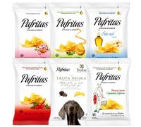 Pafritas® Patatas Fritas Gourmet Premium | Pack Surtido 6x140g Bolsas Patatas Artesanas con Aceite de Oliva Virgen | Sin Sal + Sal Marina + Trufa + Ajo + Pimentón + Cayena | Snack Gourmet Sin Gluten