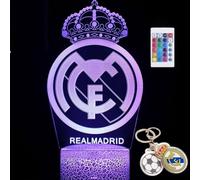 PAGAMADU Lámpara LED 3D decorativa futbol con 16 colores y control remoto. Regalo niños y adultos. Lampara Escudo de futbol. Vive la magia de tu equipo en tu habitación. Regalo llavero (Madrid)