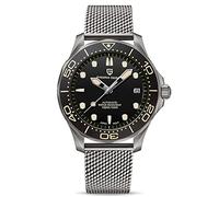 Pagani Design 007 - Reloj automático para hombre NH35, movimiento giratorio, bisel de cerámica, acero inoxidable, resistente al agua, con cuerda automática, Negro-milanés, Pulsera