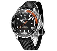 Pagani Design 1667 Reloj Automático de Buceo de Moda para Hombre Movimiento NH35 Bisel Giratorio de Cerámica Impermeable Caucho de Nylon Deporte de Negocios Reloj (Negro/Naranja-Goma)