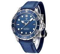 Pagani Design 1667 Reloj Automático de Buceo de Moda para Hombre Movimiento NH35 Bisel Giratorio de Cerámica Impermeable Caucho de Nylon Deporte de Negocios Reloj (Goma Azul)