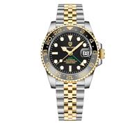 Pagani Design GMT - Reloj automático para hombre, 40 mm, cristal de zafiro, acero inoxidable 100, resistente al agua, reloj analógico mecánico para hombre, 5 - Gris dorado
