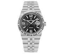 Pagani Design Nuevo Reloj de Hombre Movimiento automático japonés Caja de Acero Inoxidable 10BAR Resistente al Agua Luminoso Casual Reloj de Hombre con Fecha (Acero Plata Negro)