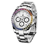 Pagani Design PD-1644 Reloj de Cuarzo para Hombre, Cristal de Zafiro, Acero Inoxidable 316L, Bisel cerámico, Movimiento VK63, Resistente al Agua Reloj para Hombre (Blanco Gema 1644-LP)