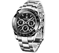 Pagani Design PD-1644 - Reloj para hombre con movimiento Seiko VK63 y zafiro resistente a los arañazos., Plata y negro., Clásico