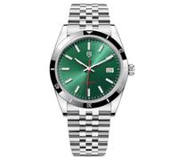 Pagani Design PD1821 - Reloj mecánico automático para hombre, esfera azul y verde, manecillas luminosas, cristal de zafiro sintético, pulsera de acero inoxidable, resistente al agua hasta 100 m, reloj