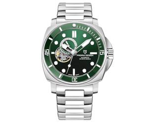 Pagani Design- Reloj Automático Hombre, Brazalete Casual Acero Inoxidable con Elegante Cristal Zafiro, Correa Nylon NH39, PD1736 (PD-1736 Banda de Acero Verde)