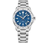 Pagani Design - Reloj automático para hombre, acero inoxidable, cristal de zafiro, resistente al agua, 100 metros, indicador de fecha luminosa, informal, reloj de hombre (azul)