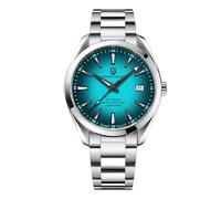 Pagani Design - Reloj automático para hombre, movimiento japonés, cristal de zafiro, pulsera de acero inoxidable, resistente al agua, 100 metros, Azul hielo con bandas de acero, Moderno